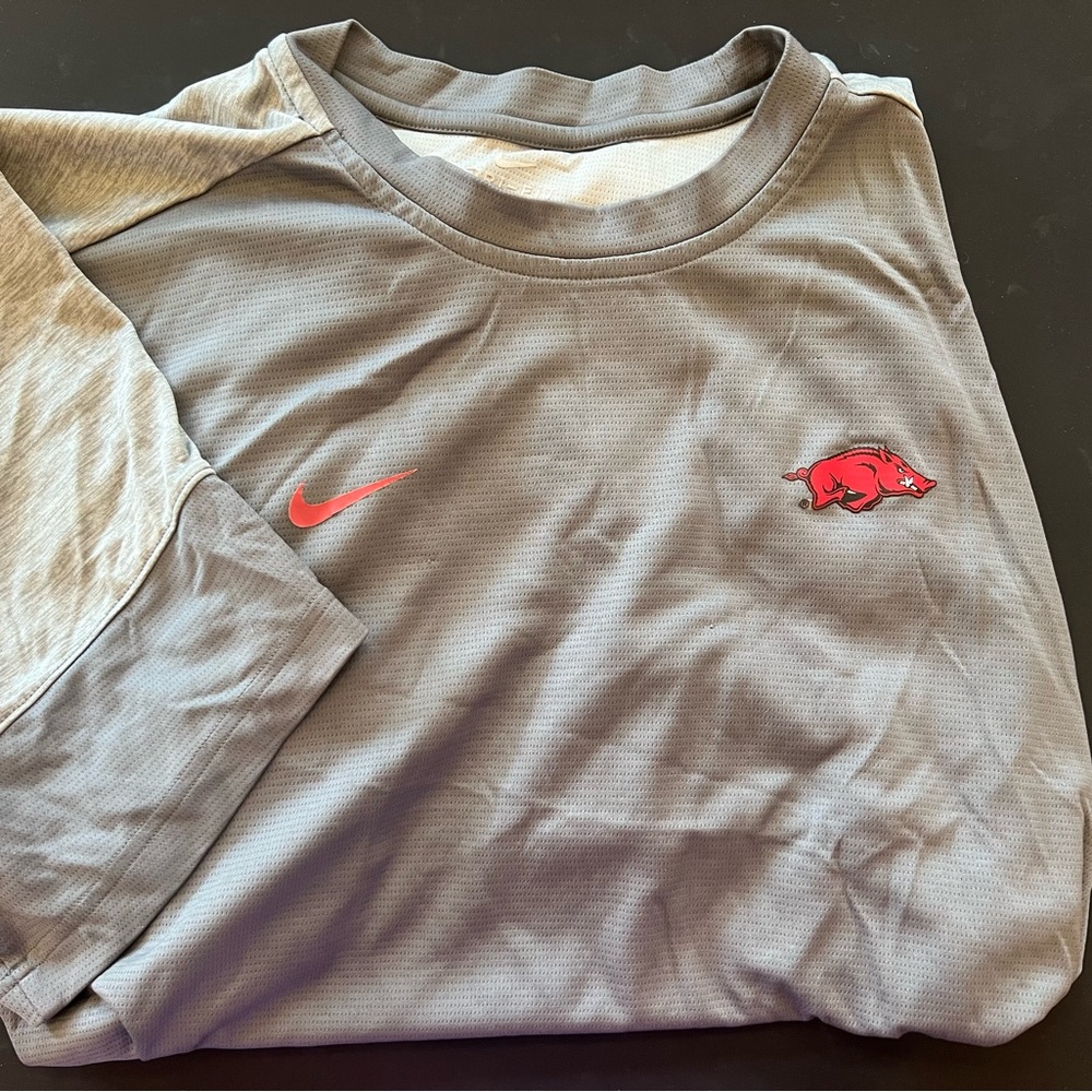 Arkansas Razorbacks Nike Dri-FIT Gray Shirt with White Logo
